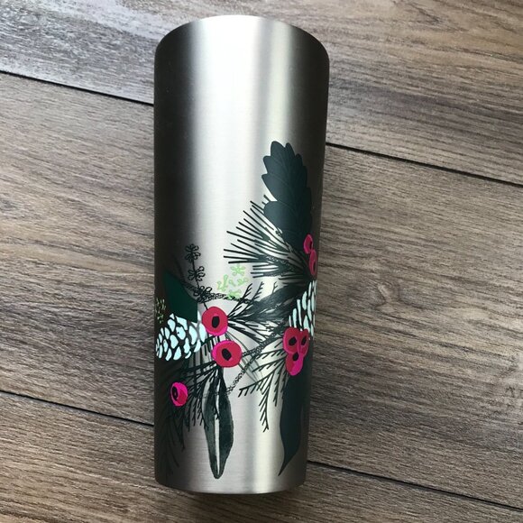 Starbucks‎ 2021 HOLIDAY Pinecone Berry Metallic Stainless Steel Tumbler 24 Oz. - Picture 2 of 9
